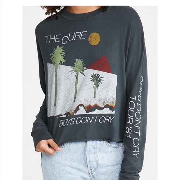 Daydreamer Tops - Daydreamer The Cure Boys Don’t Cry Cropped Long Sleeve Band Tee Shirt